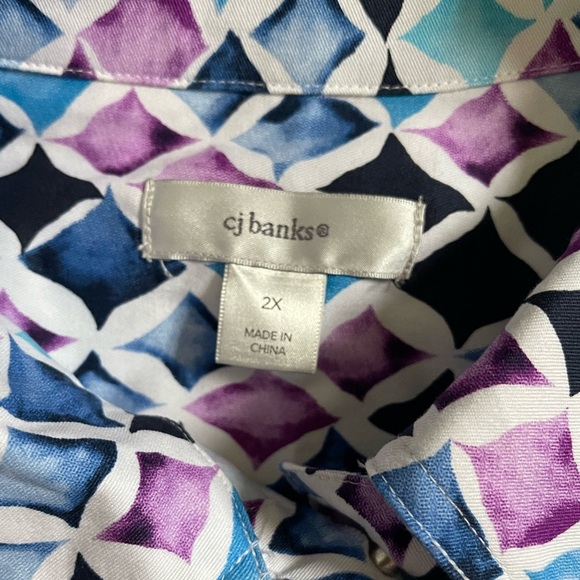 CJ Banks Multicolor Diamond Design Lightweight 3/4 Sleeve Jacket Women’s 2X - Picture 4 of 9